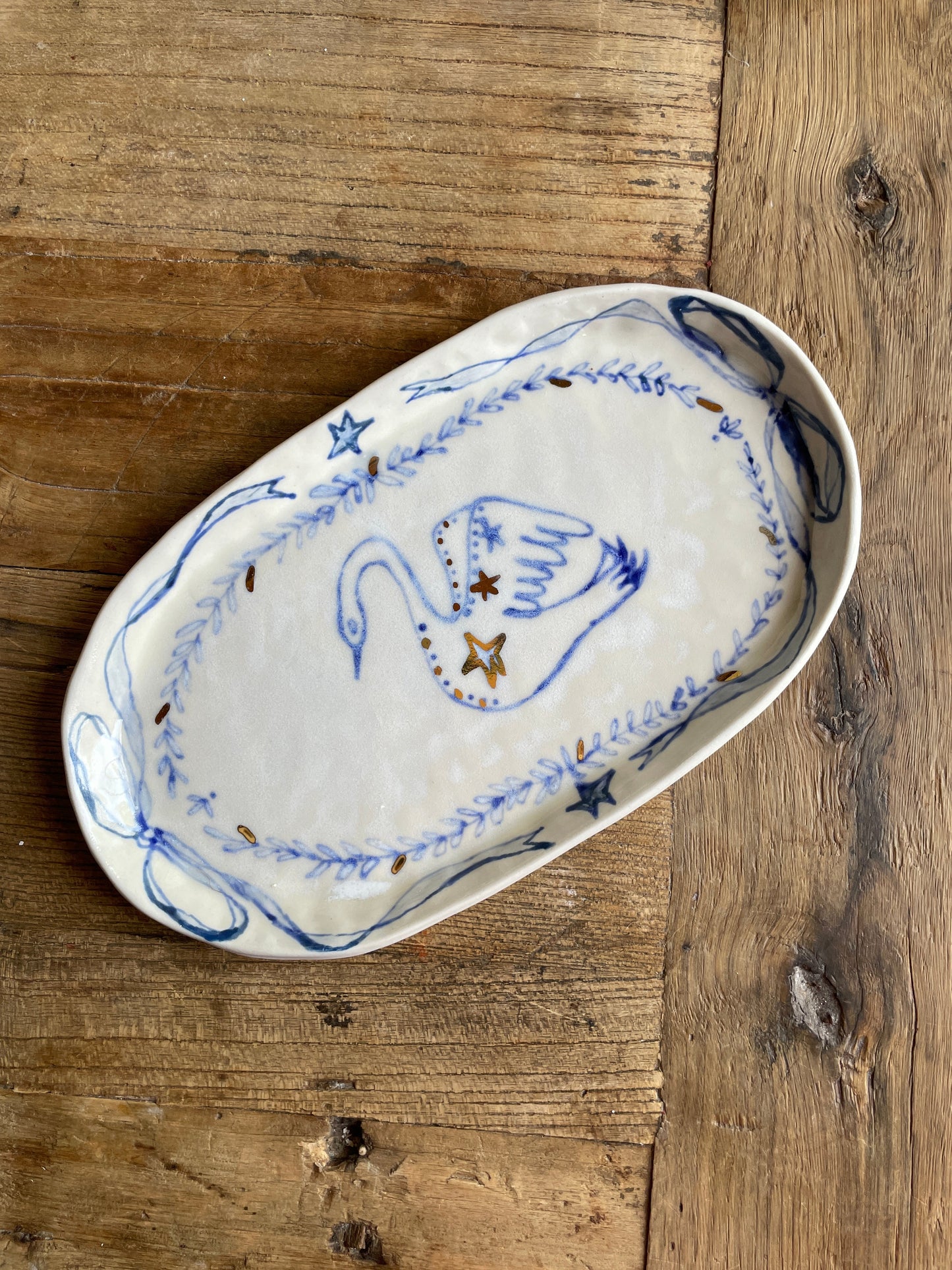 Oval Plate - Celestial Swan