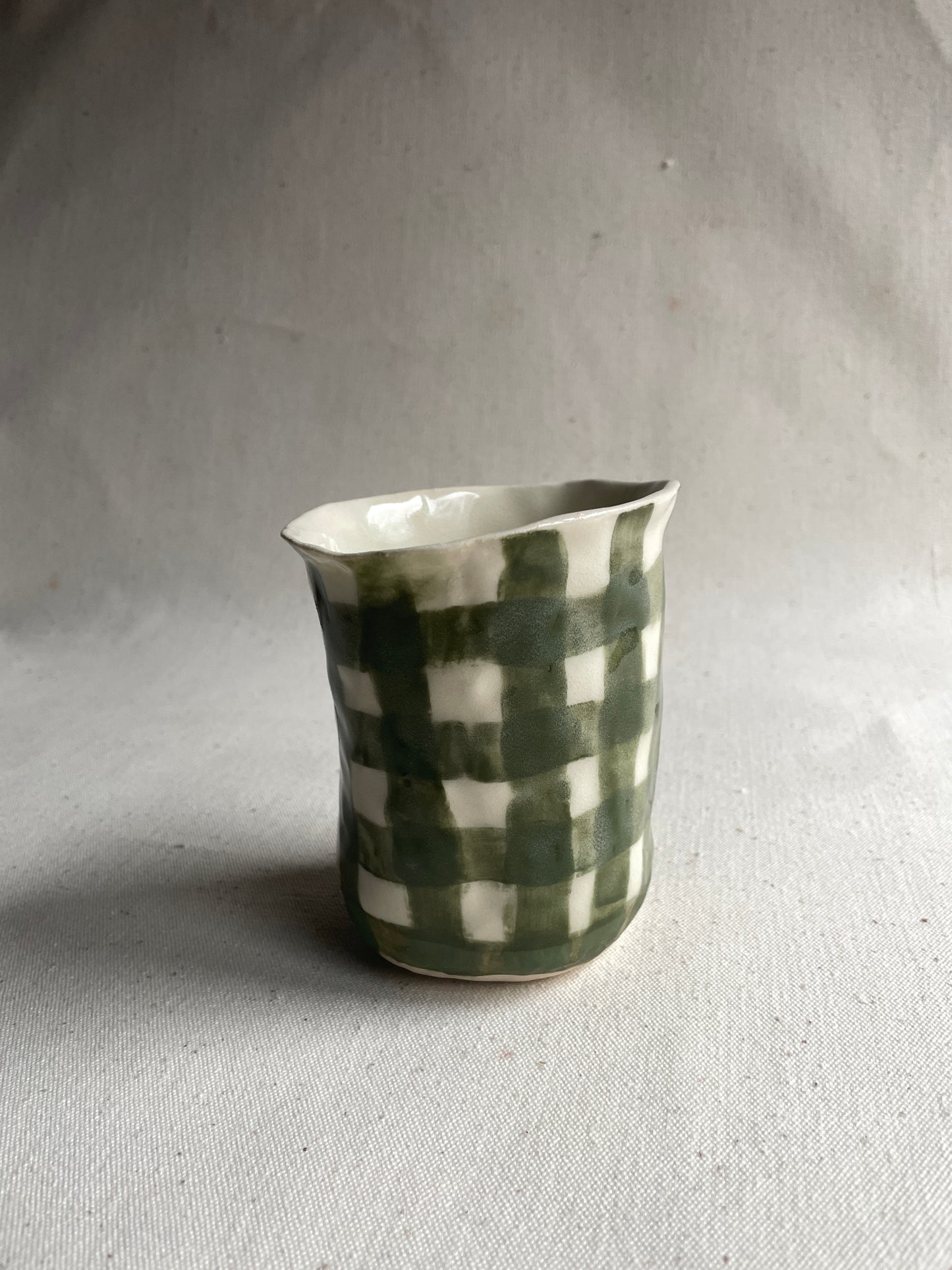 Porcelain Cup - Dark Green Gingham