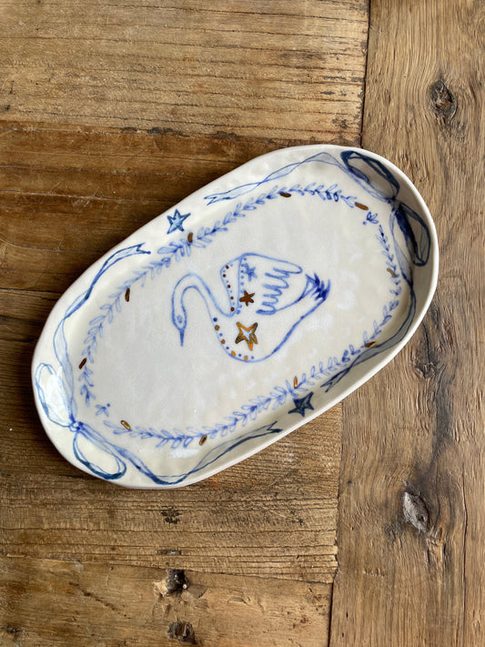 Oval Plate - Celestial Swan